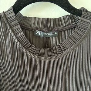 Zara Pleated Dress, Dark Charcoal Grey, Size Large